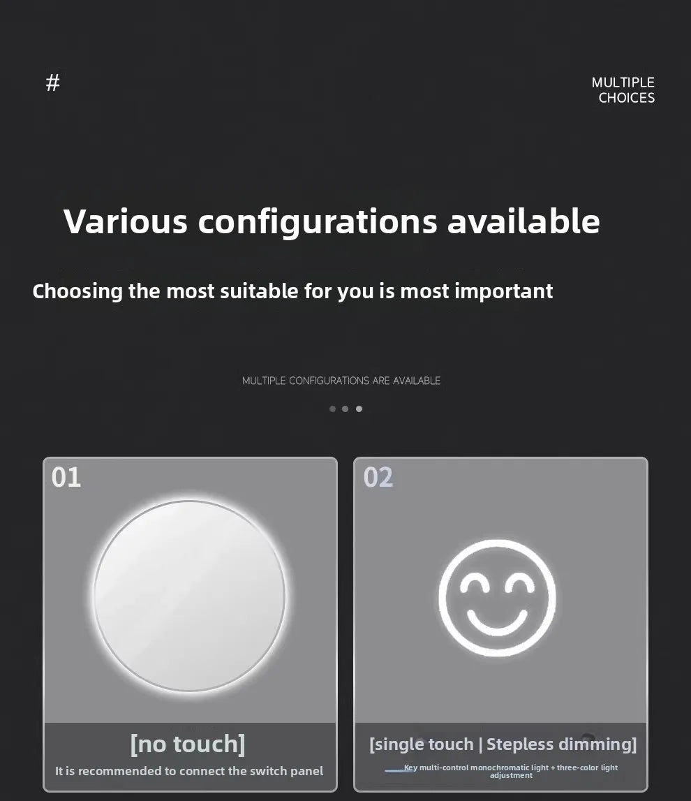 Bathroom Makeup Bathroom Mirror Non-punching Wall Hanging Diameter 50CM Smart LED Light Bathroom Mirror Anti-fog Touch Screen