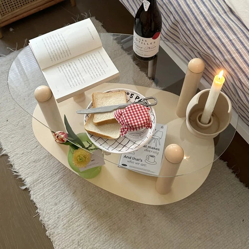 Household Living Room Simple Coffee Table Double Transparent Side Tables Modern Aesthetic Home Furniture Decoration Ornaments