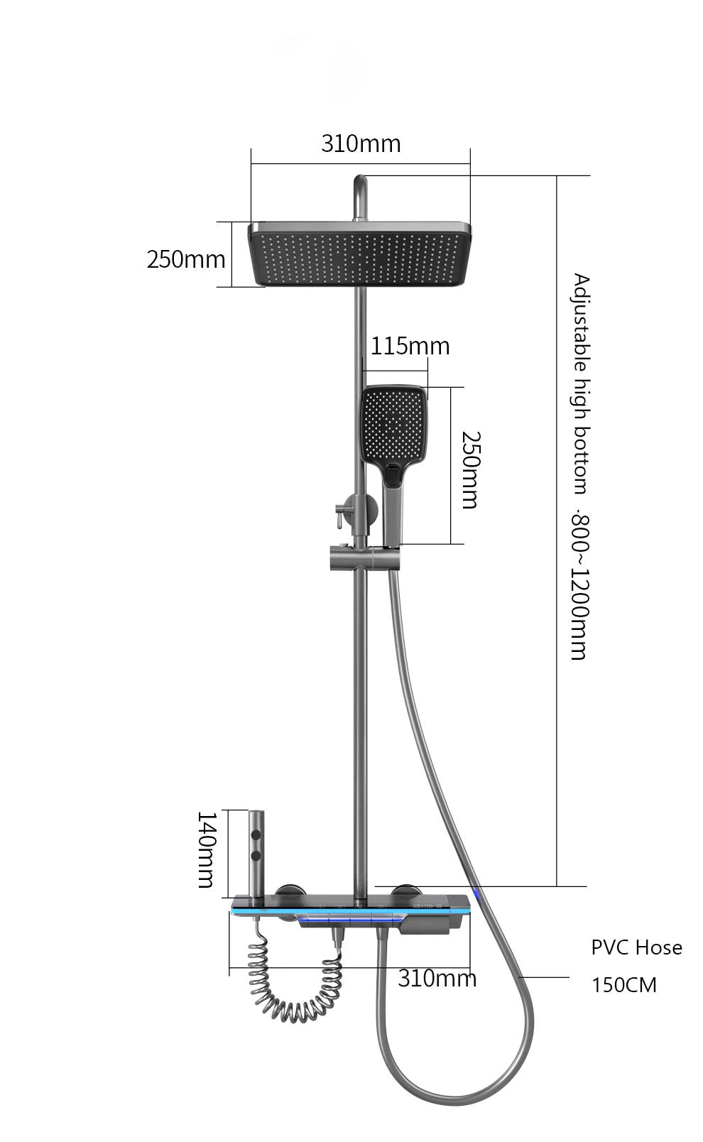 Bathroom Smart Shower System Set Bathtub Rainfall Digital Display Temperature Mixer Rain Shower Faucet Sets with Atmosphere Lamp