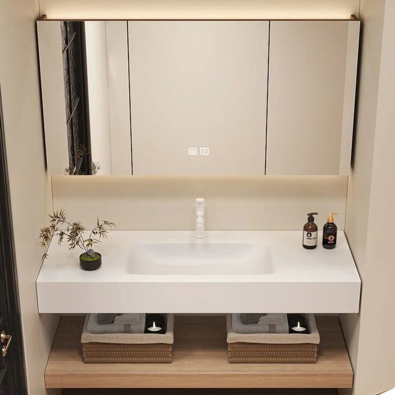 Bathroom Cabinet Slab Hot Bending Integrated Basin Wall-Mounted Bathroom Vanity Wall Hung Storage Vanity Cabinet with Basin