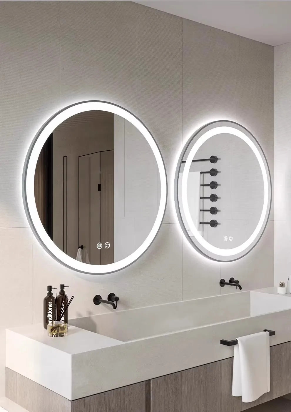 Bathroom Makeup Bathroom Mirror Non-punching Wall Hanging Diameter 50CM Smart LED Light Bathroom Mirror Anti-fog Touch Screen