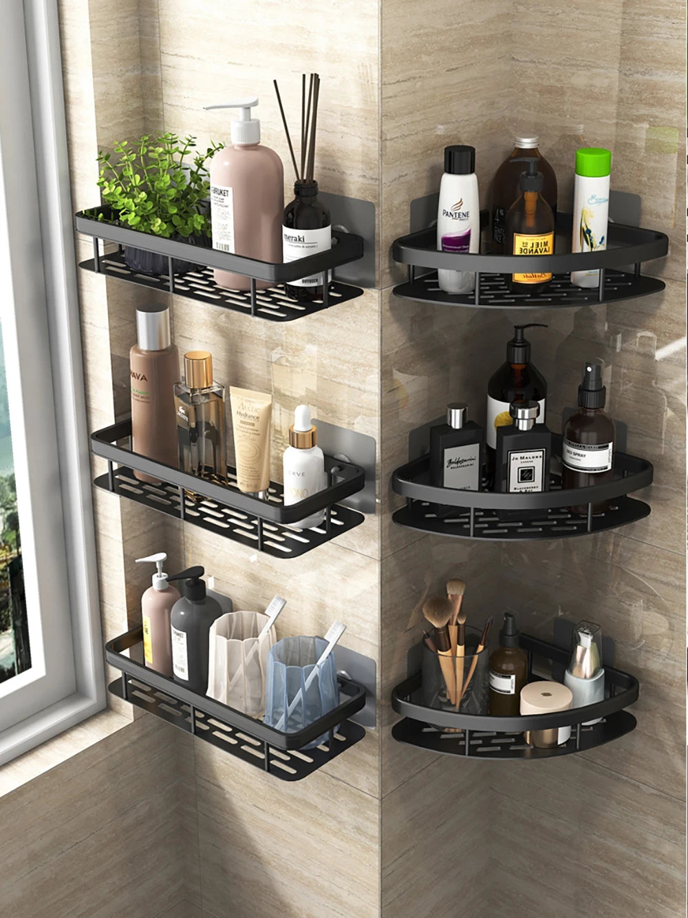 Bathroom Shelf No Drill Wall Mounted Shampoo Bottle Shower Corner Rack Toilet Storage Rack Aluminum Bathroom Kitchen Accessories