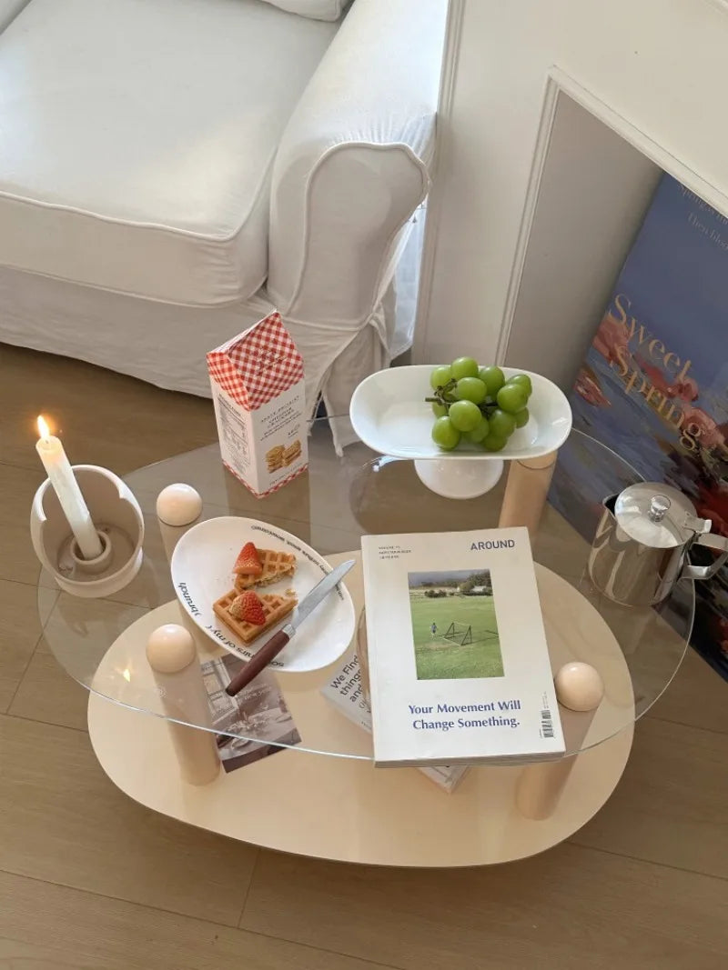 Household Living Room Simple Coffee Table Double Transparent Side Tables Modern Aesthetic Home Furniture Decoration Ornaments
