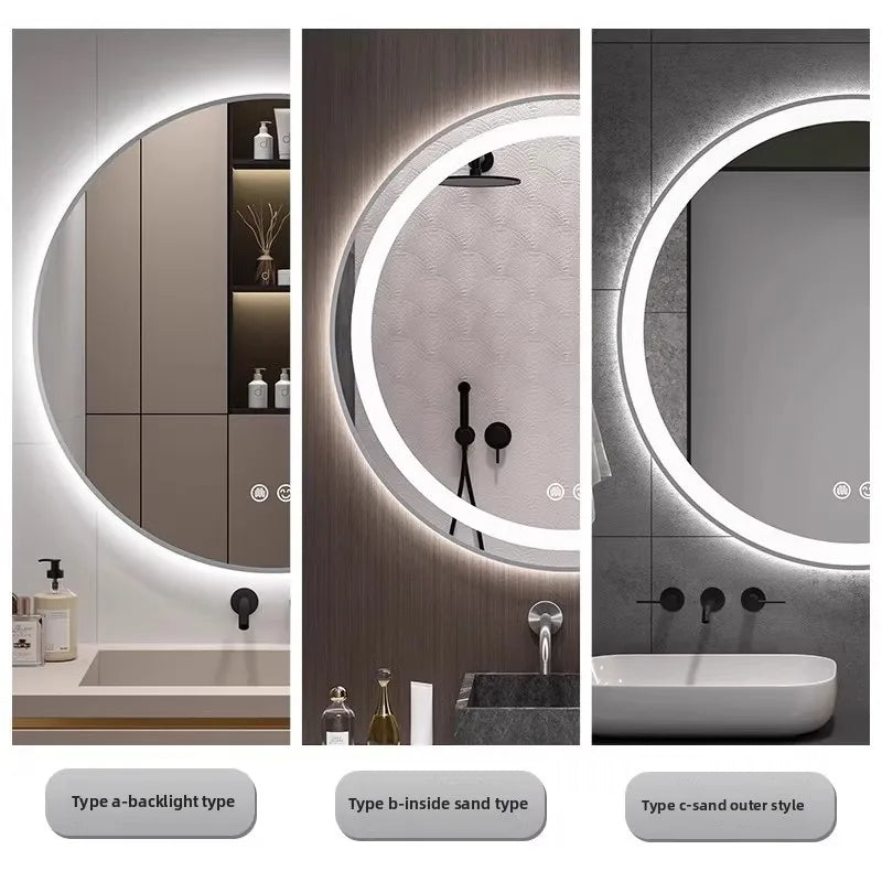 Bathroom Makeup Bathroom Mirror Non-punching Wall Hanging Diameter 50CM Smart LED Light Bathroom Mirror Anti-fog Touch Screen