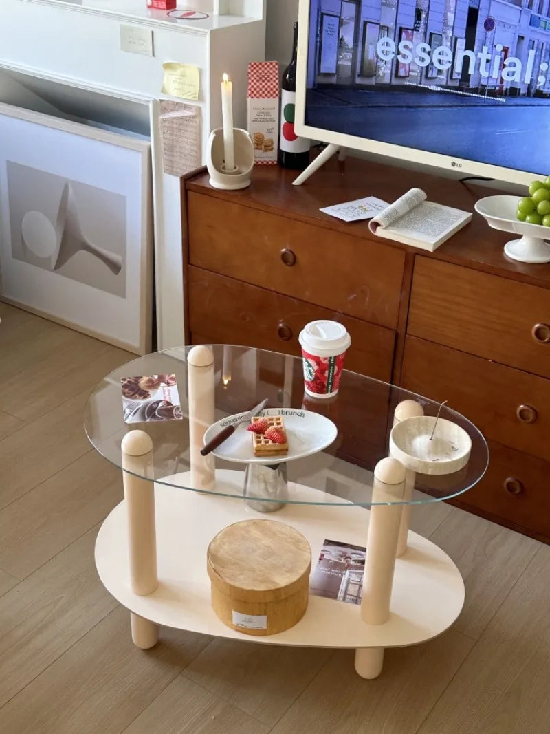 Household Living Room Simple Coffee Table Double Transparent Side Tables Modern Aesthetic Home Furniture Decoration Ornaments