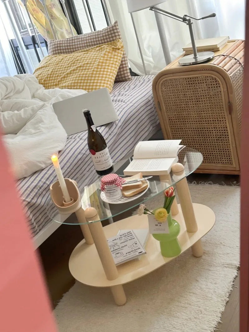 Household Living Room Simple Coffee Table Double Transparent Side Tables Modern Aesthetic Home Furniture Decoration Ornaments