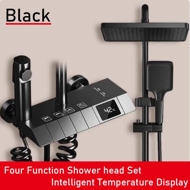 Bathroom Smart Shower System Set Bathtub Rainfall Digital Display Temperature Mixer Rain Shower Faucet Sets with Atmosphere Lamp