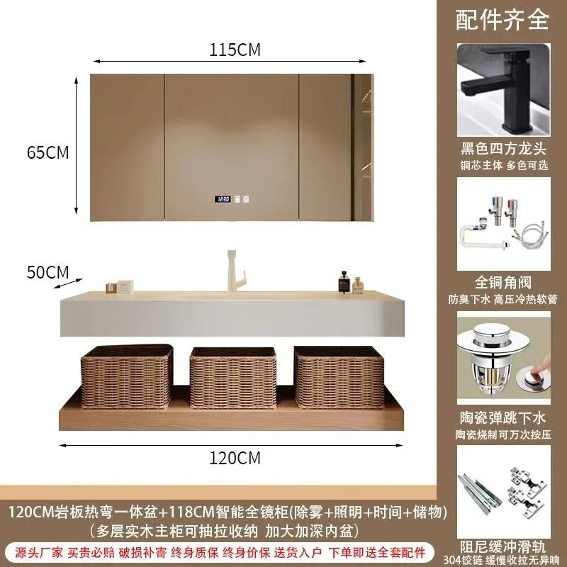 Bathroom Cabinet Slab Hot Bending Integrated Basin Wall-Mounted Bathroom Vanity Wall Hung Storage Vanity Cabinet with Basin