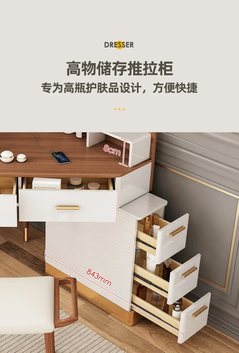 Women Makeup Dressing Table Vanity Desk Angle Bedroom Luxury Corner Hairstyle Dresser Table with Mirror Penteadeira Furniture