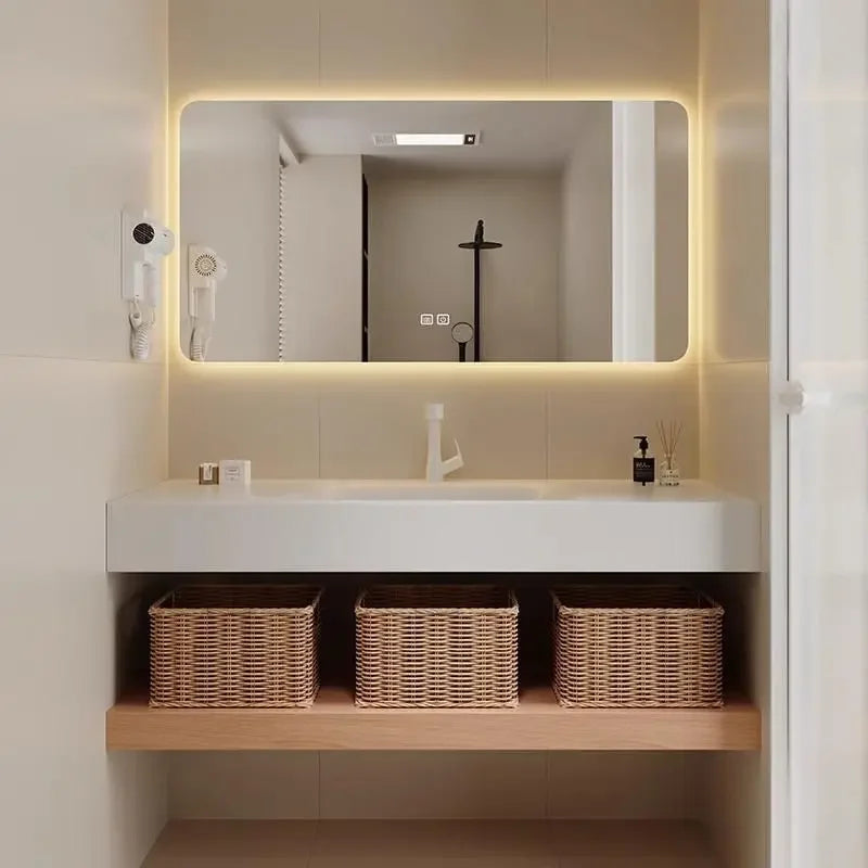 Bathroom Cabinet Slab Hot Bending Integrated Basin Wall-Mounted Bathroom Vanity Wall Hung Storage Vanity Cabinet with Basin