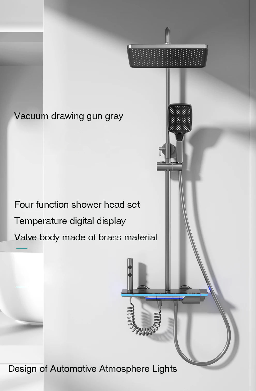 Bathroom Smart Shower System Set Bathtub Rainfall Digital Display Temperature Mixer Rain Shower Faucet Sets with Atmosphere Lamp