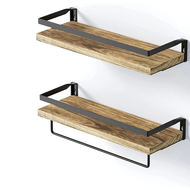 2 Sets Floating Shelves, Bathroom Shelf With Towel Bar, Wall Shelves For Bathroom/Living Room/Kitchen/Bedroom
