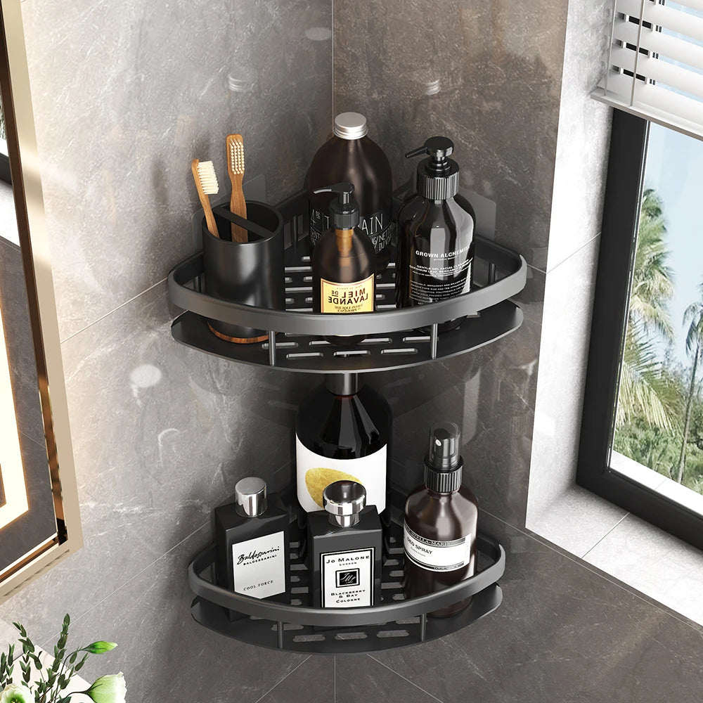Bathroom Shelf No Drill Wall Mounted Shampoo Bottle Shower Corner Rack Toilet Storage Rack Aluminum Bathroom Kitchen Accessories
