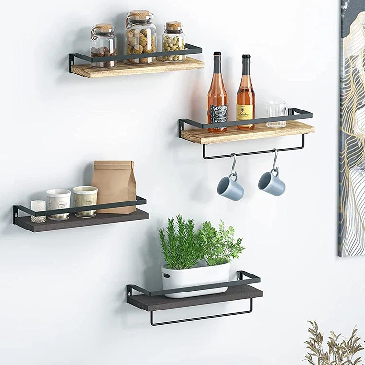 2 Sets Floating Shelves, Bathroom Shelf With Towel Bar, Wall Shelves For Bathroom/Living Room/Kitchen/Bedroom