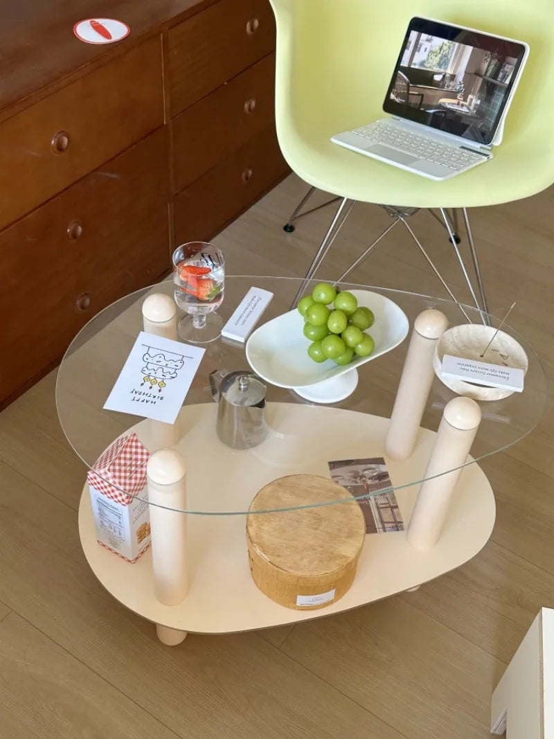 Household Living Room Simple Coffee Table Double Transparent Side Tables Modern Aesthetic Home Furniture Decoration Ornaments