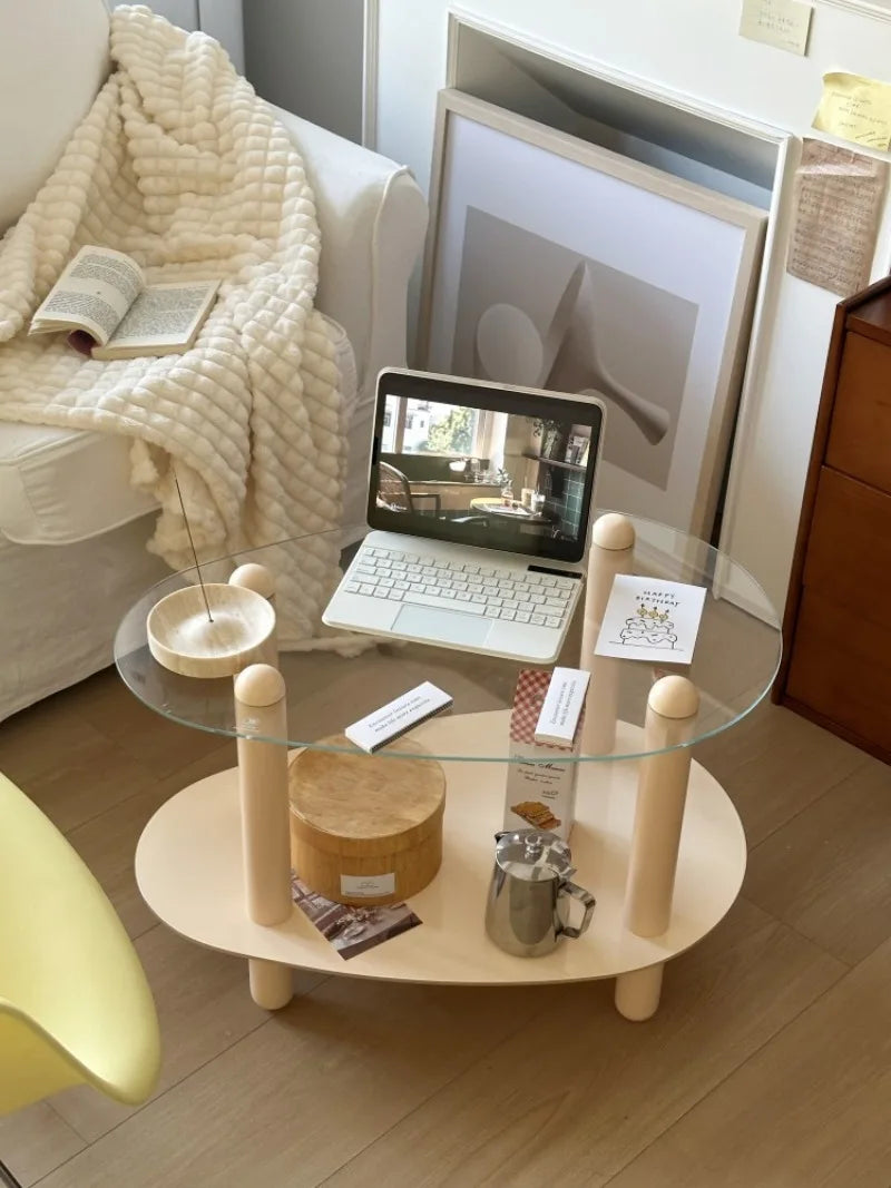 Household Living Room Simple Coffee Table Double Transparent Side Tables Modern Aesthetic Home Furniture Decoration Ornaments