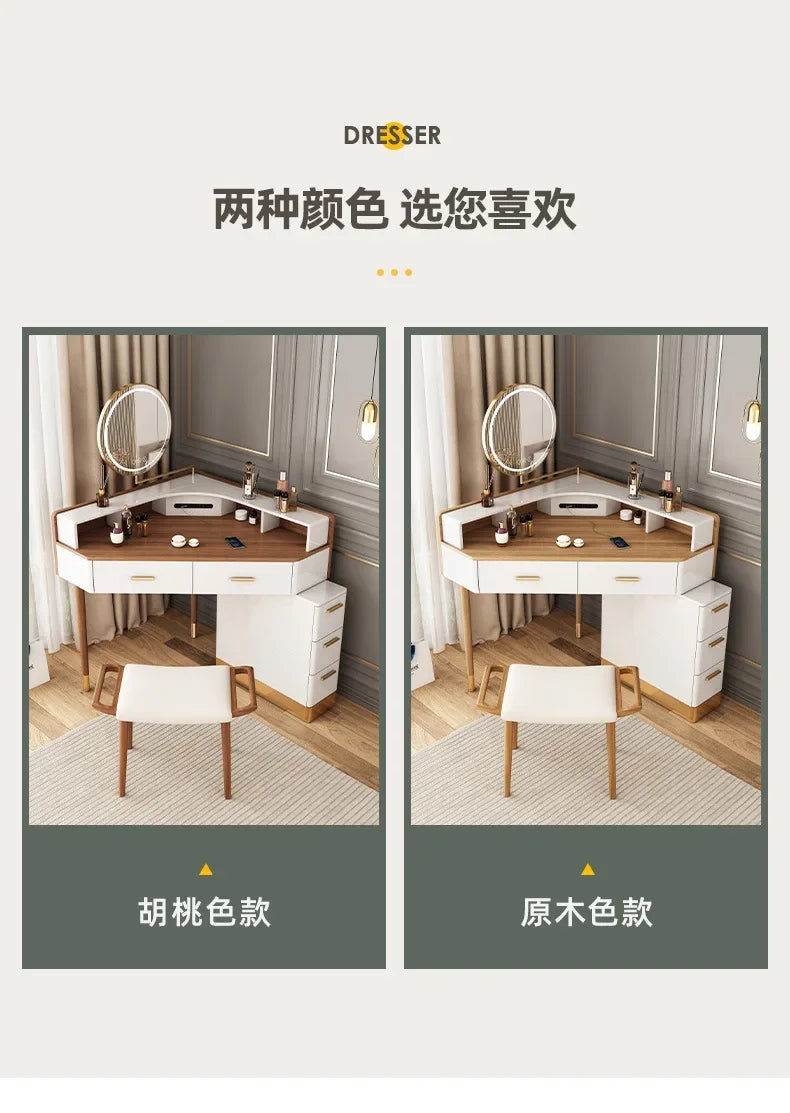 Women Makeup Dressing Table Vanity Desk Angle Bedroom Luxury Corner Hairstyle Dresser Table with Mirror Penteadeira Furniture