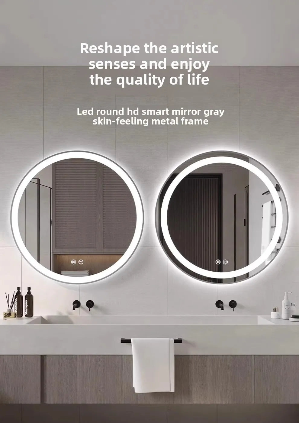 Bathroom Makeup Bathroom Mirror Non-punching Wall Hanging Diameter 50CM Smart LED Light Bathroom Mirror Anti-fog Touch Screen