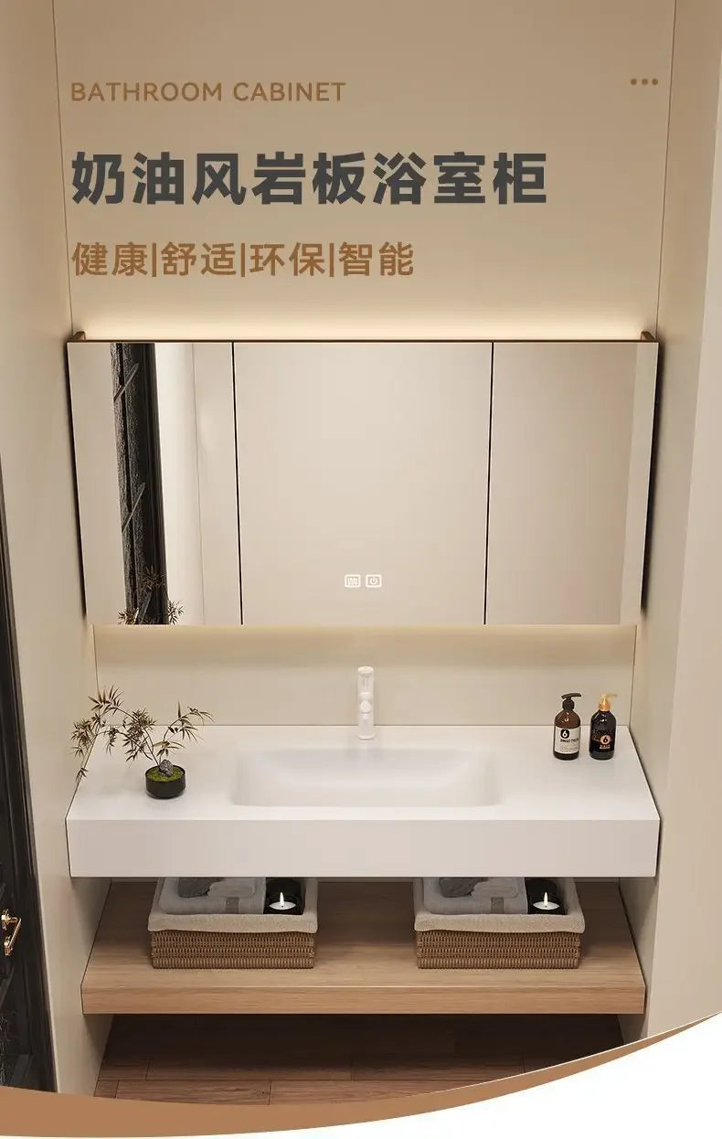 Bathroom Cabinet Slab Hot Bending Integrated Basin Wall-Mounted Bathroom Vanity Wall Hung Storage Vanity Cabinet with Basin