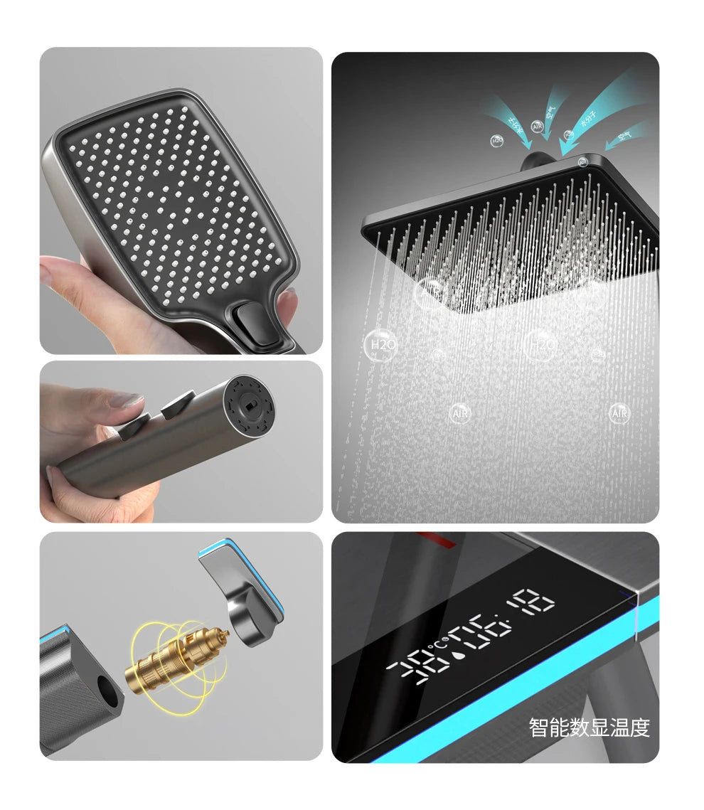 Bathroom Smart Shower System Set Bathtub Rainfall Digital Display Temperature Mixer Rain Shower Faucet Sets with Atmosphere Lamp