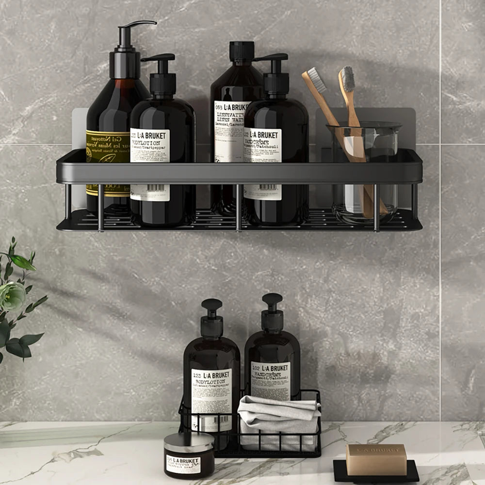 Bathroom Shelf No Drill Wall Mounted Shampoo Bottle Shower Corner Rack Toilet Storage Rack Aluminum Bathroom Kitchen Accessories