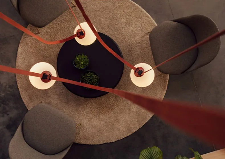 Art Deco White Glass Chandeliers Brown Black Artificial Leather Lighting G9 Bulb For Hall Parlor Dining Room Office Kitchen