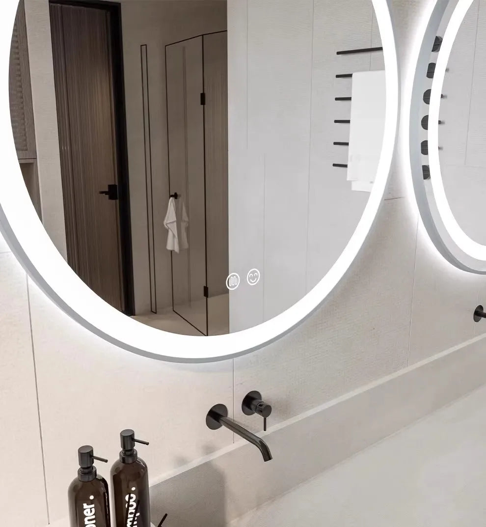 Bathroom Makeup Bathroom Mirror Non-punching Wall Hanging Diameter 50CM Smart LED Light Bathroom Mirror Anti-fog Touch Screen