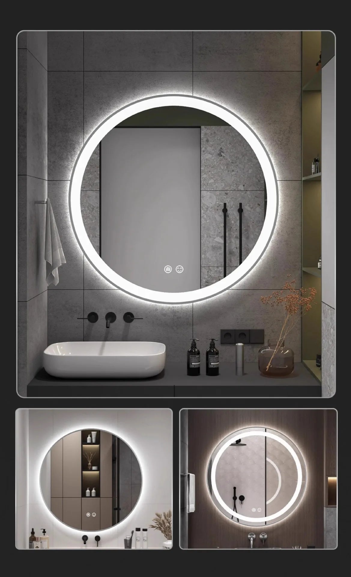 Bathroom Makeup Bathroom Mirror Non-punching Wall Hanging Diameter 50CM Smart LED Light Bathroom Mirror Anti-fog Touch Screen