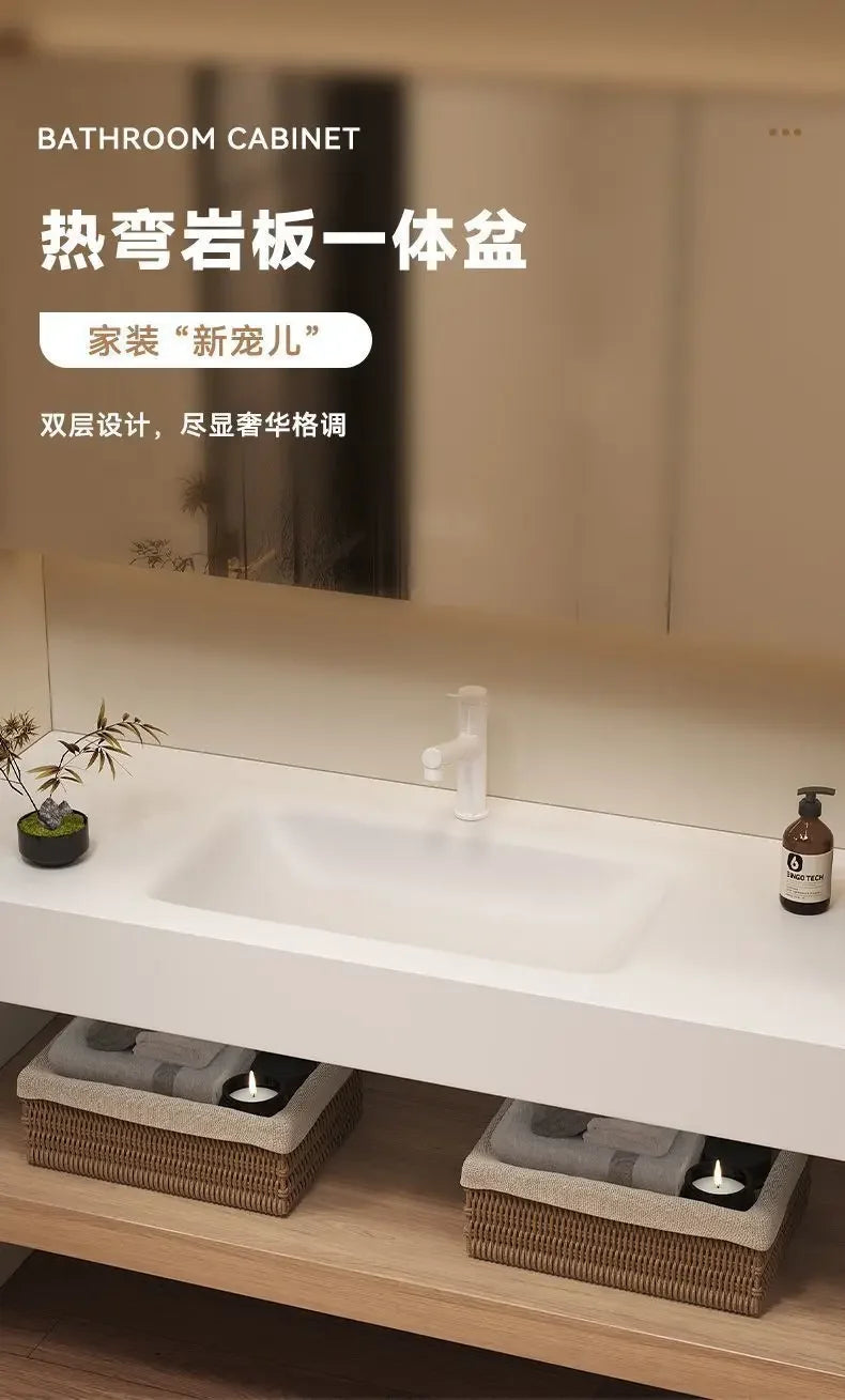 Bathroom Cabinet Slab Hot Bending Integrated Basin Wall-Mounted Bathroom Vanity Wall Hung Storage Vanity Cabinet with Basin