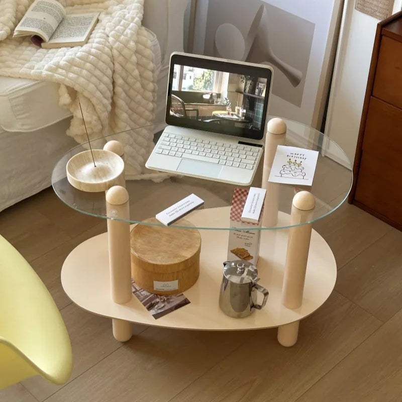 Household Living Room Simple Coffee Table Double Transparent Side Tables Modern Aesthetic Home Furniture Decoration Ornaments