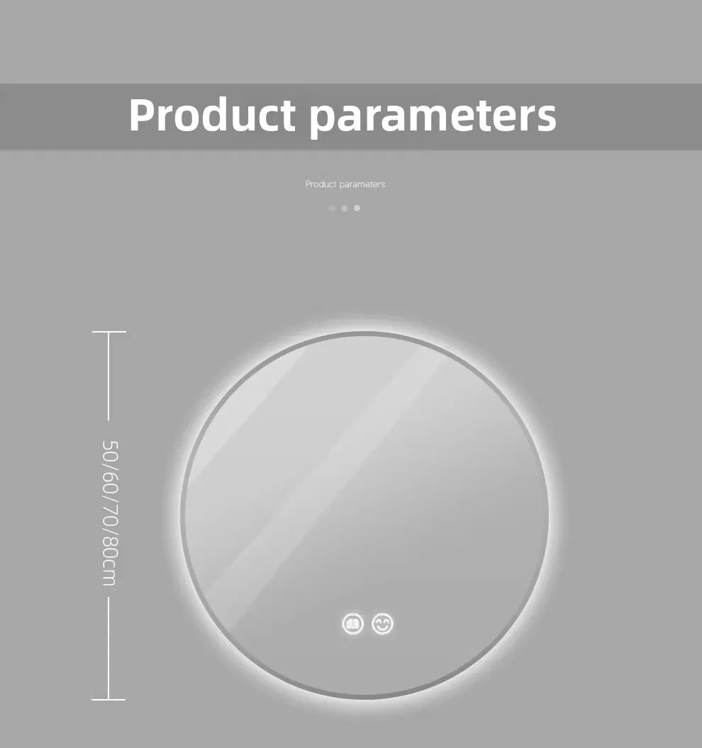 Bathroom Makeup Bathroom Mirror Non-punching Wall Hanging Diameter 50CM Smart LED Light Bathroom Mirror Anti-fog Touch Screen