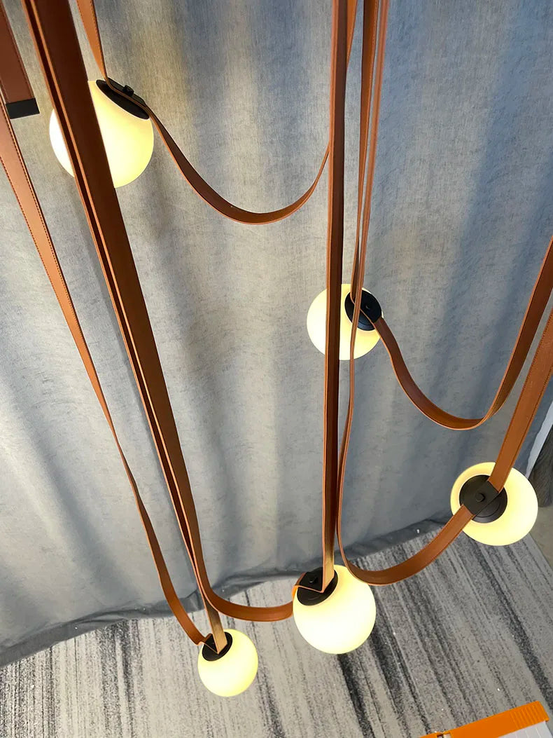 Art Deco White Glass Chandeliers Brown Black Artificial Leather Lighting G9 Bulb For Hall Parlor Dining Room Office Kitchen