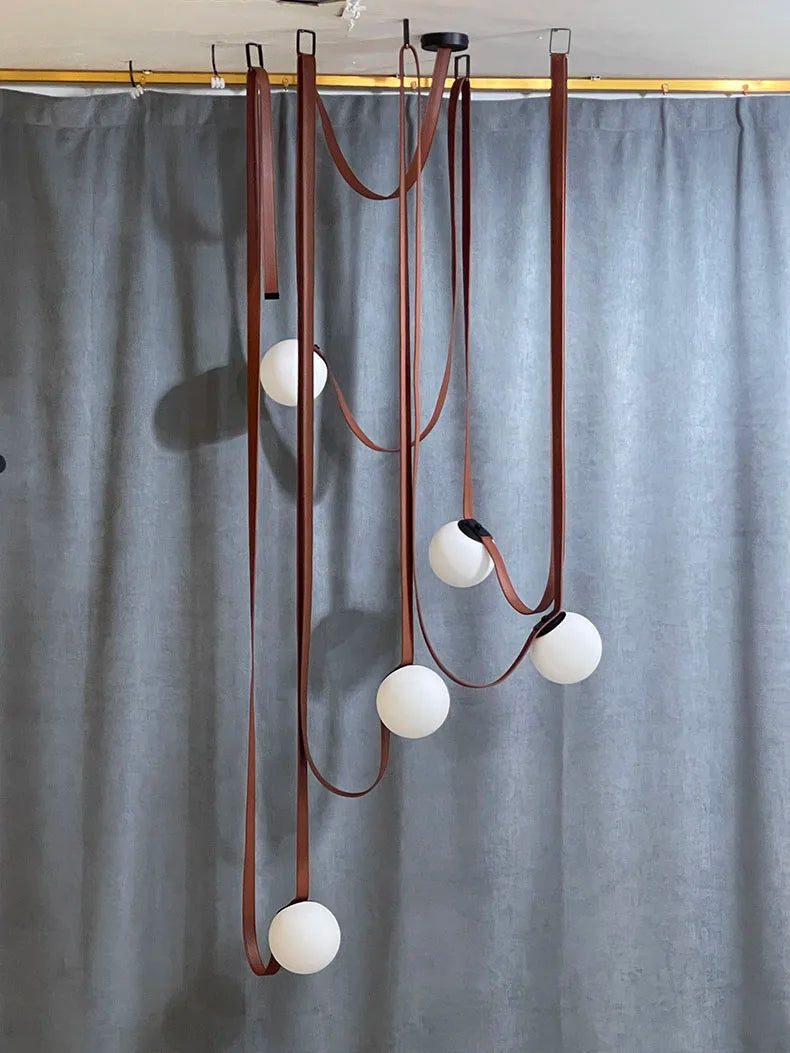 Art Deco White Glass Chandeliers Brown Black Artificial Leather Lighting G9 Bulb For Hall Parlor Dining Room Office Kitchen