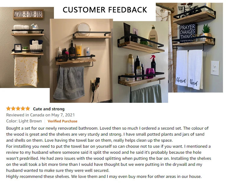 2 Sets Floating Shelves, Bathroom Shelf With Towel Bar, Wall Shelves For Bathroom/Living Room/Kitchen/Bedroom