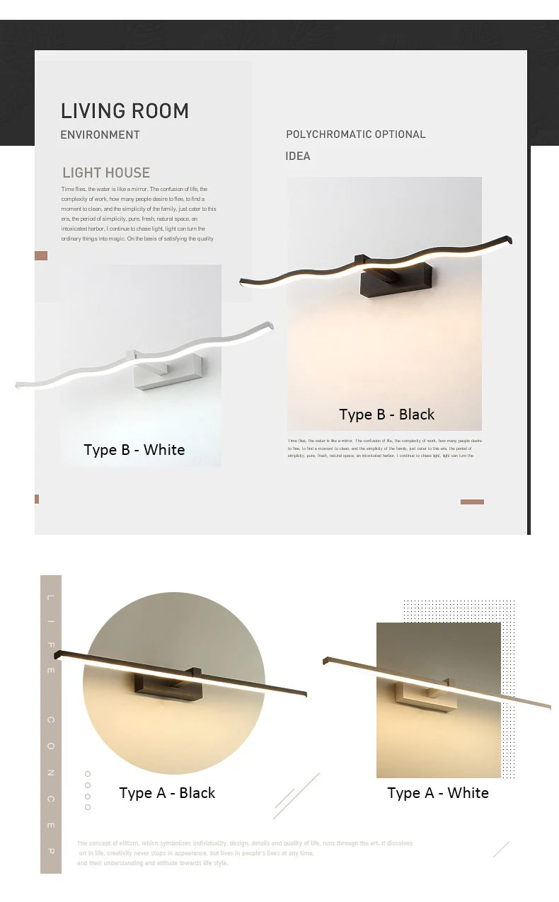 Bathroom LED Wall Lamp Mirror Light Indoor Lighting 40/60/80/100cm Long Strip Light Bedroom Washroom Kitchen Luminaire Lustre