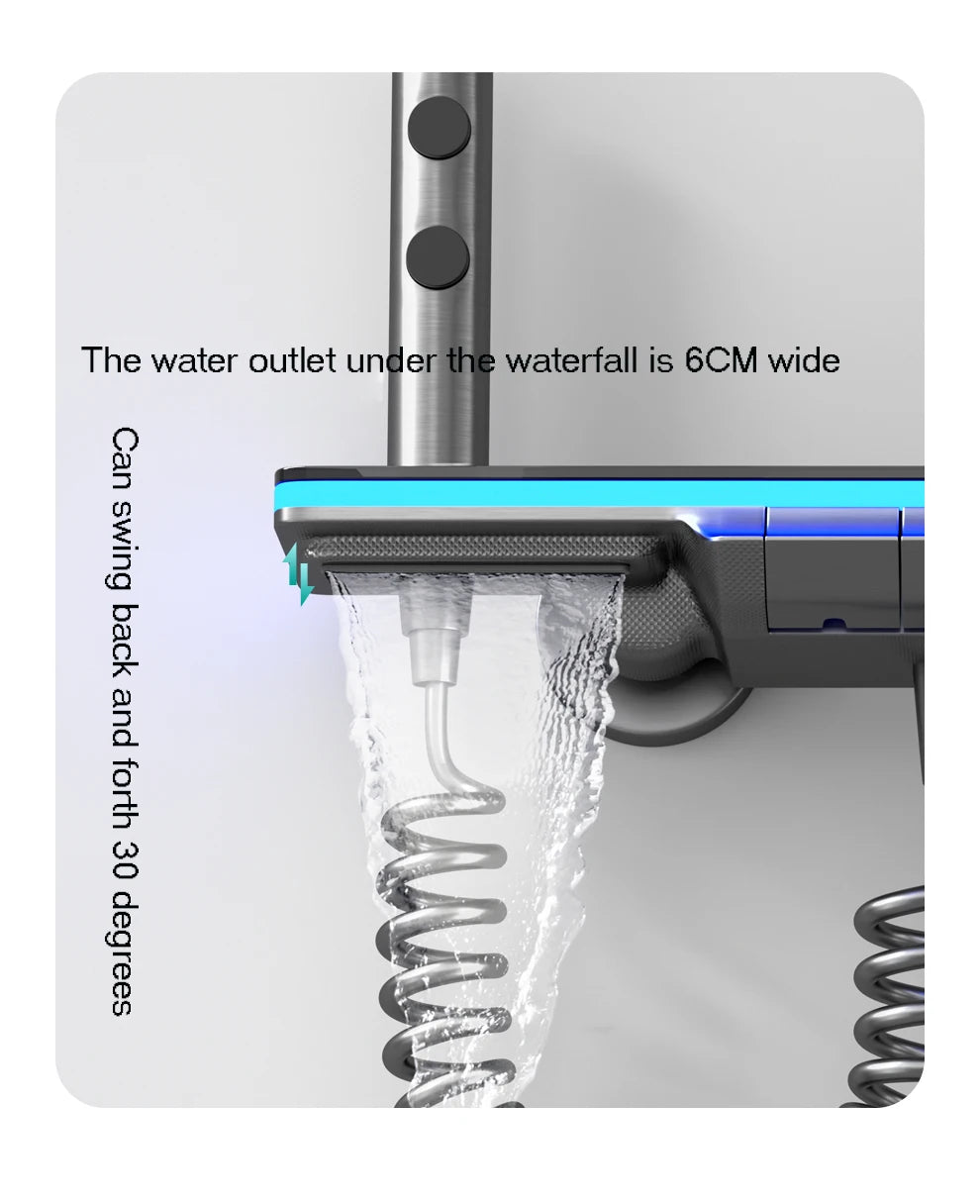 Bathroom Smart Shower System Set Bathtub Rainfall Digital Display Temperature Mixer Rain Shower Faucet Sets with Atmosphere Lamp