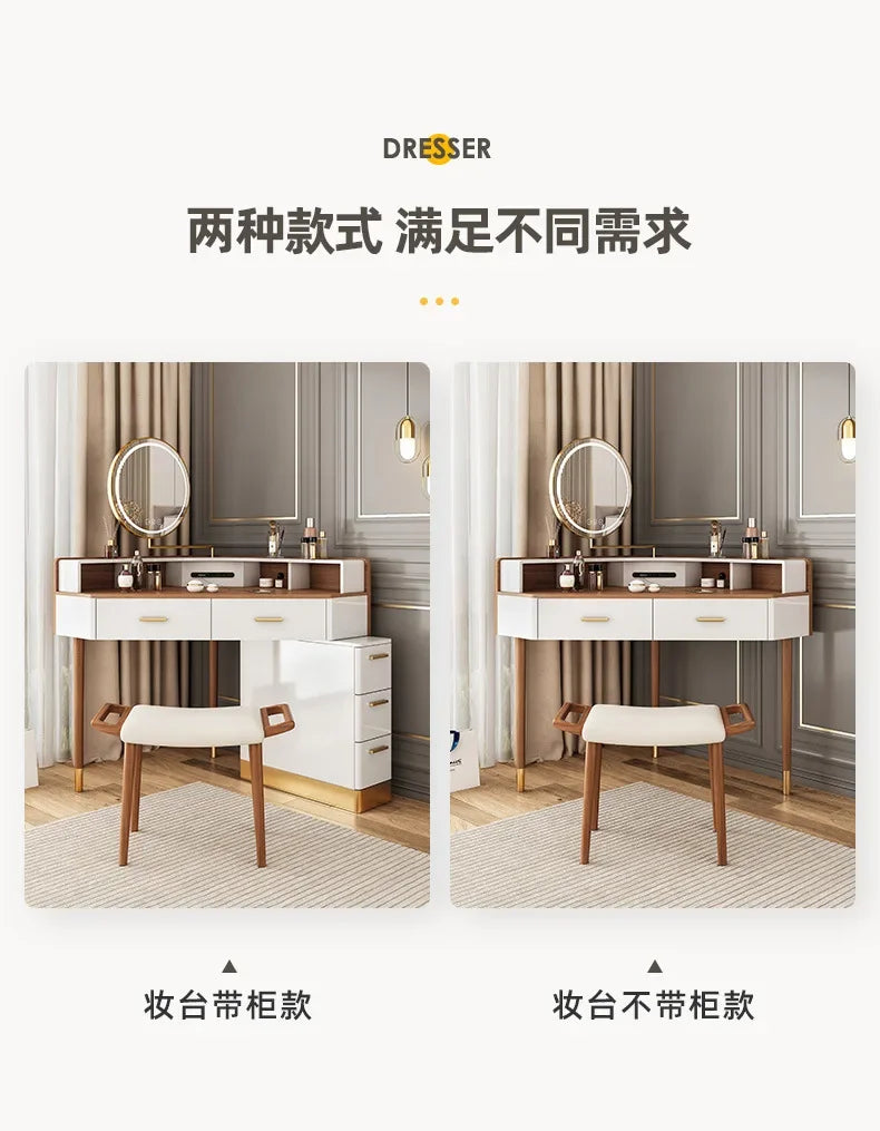 Women Makeup Dressing Table Vanity Desk Angle Bedroom Luxury Corner Hairstyle Dresser Table with Mirror Penteadeira Furniture