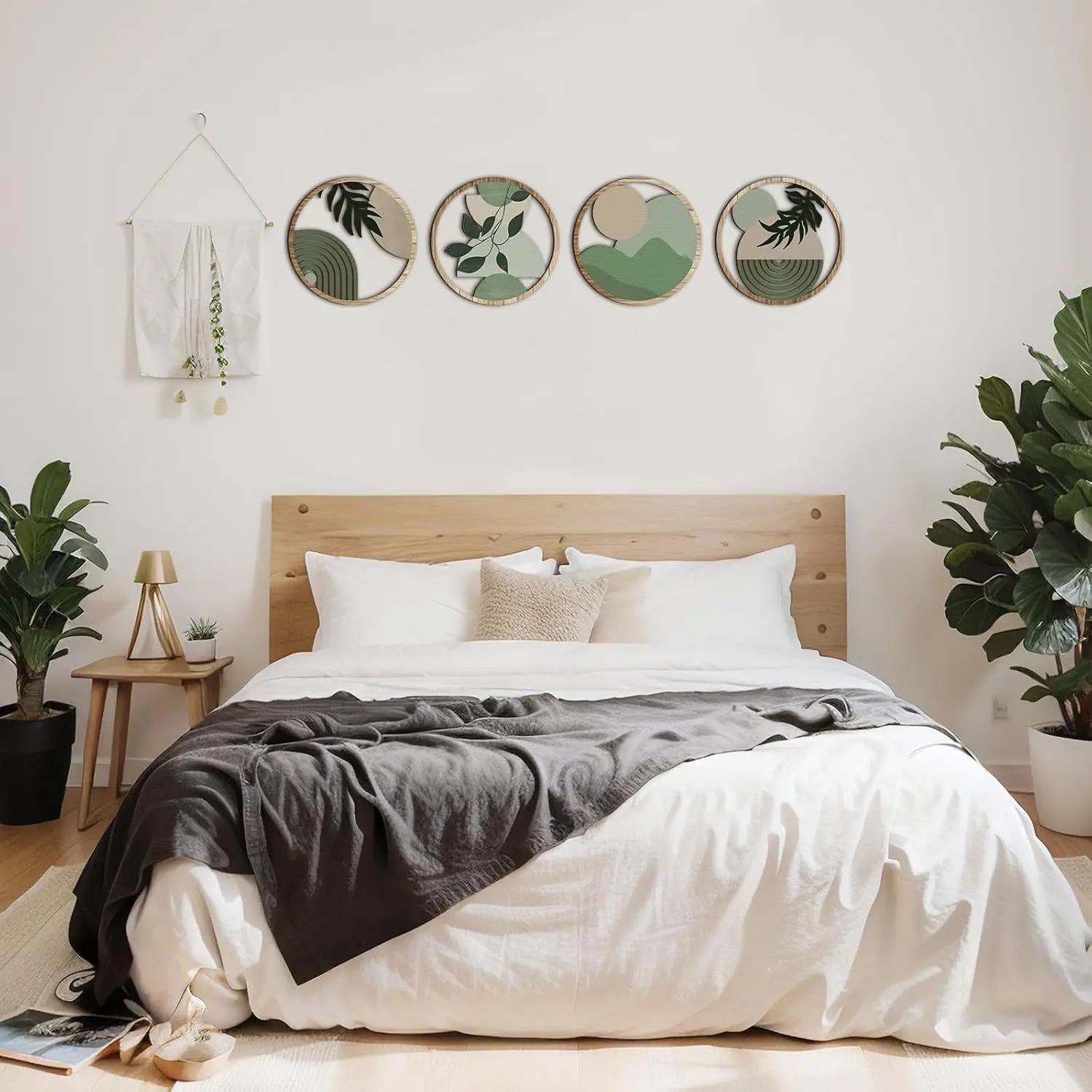 4 Bohemian Wall Art Set - Wooden Bohemian Decor，Geometric Hanging Artwork，Suitable for baby room，Farmhouse Aesthetic Minimalist