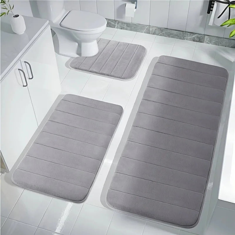 Bathroom Three-piece Set Household Non-slip Floor Mats Solid Color Quilted Bathroom Absorbent Carpet Mats
