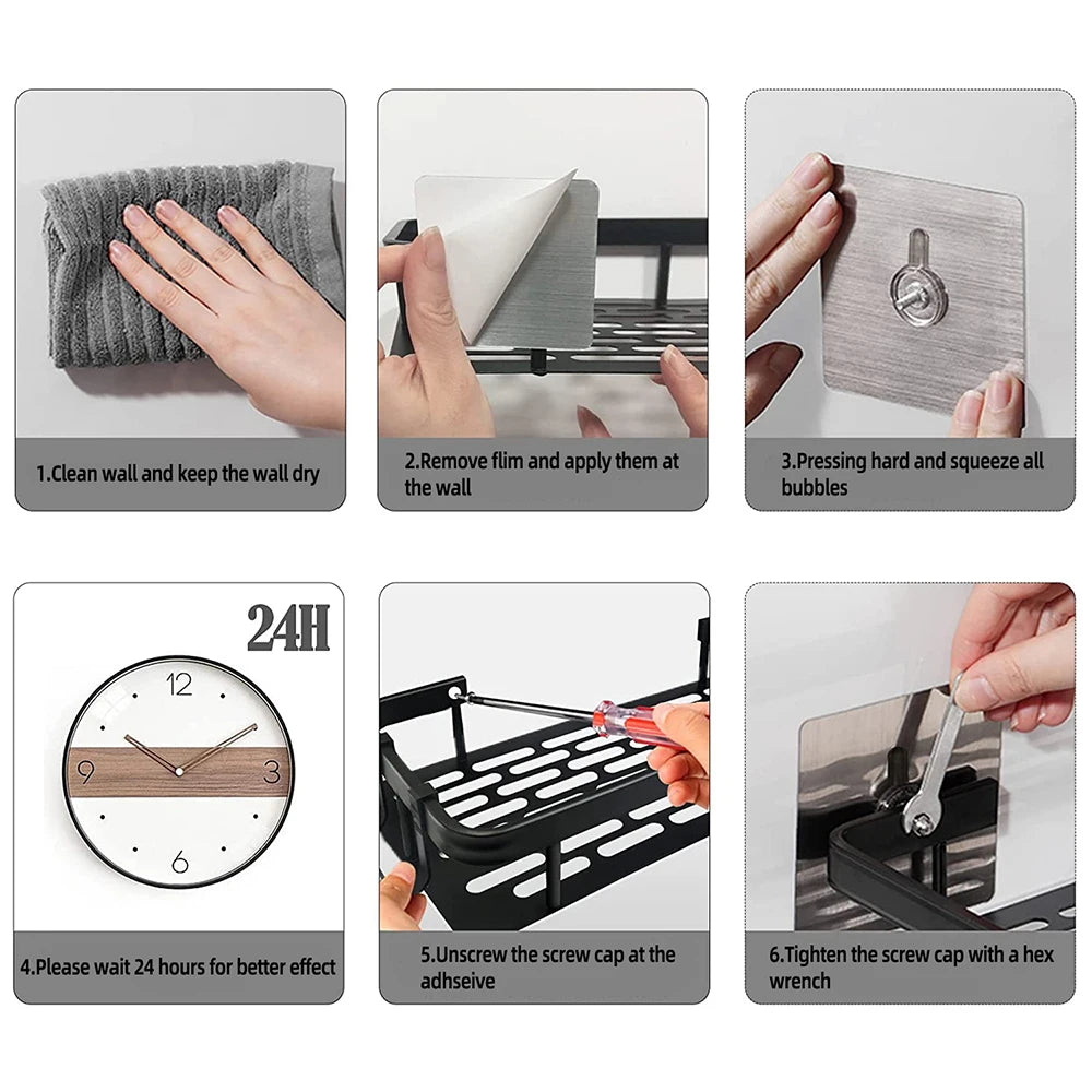 Bathroom Shelf No Drill Wall Mounted Shampoo Bottle Shower Corner Rack Toilet Storage Rack Aluminum Bathroom Kitchen Accessories