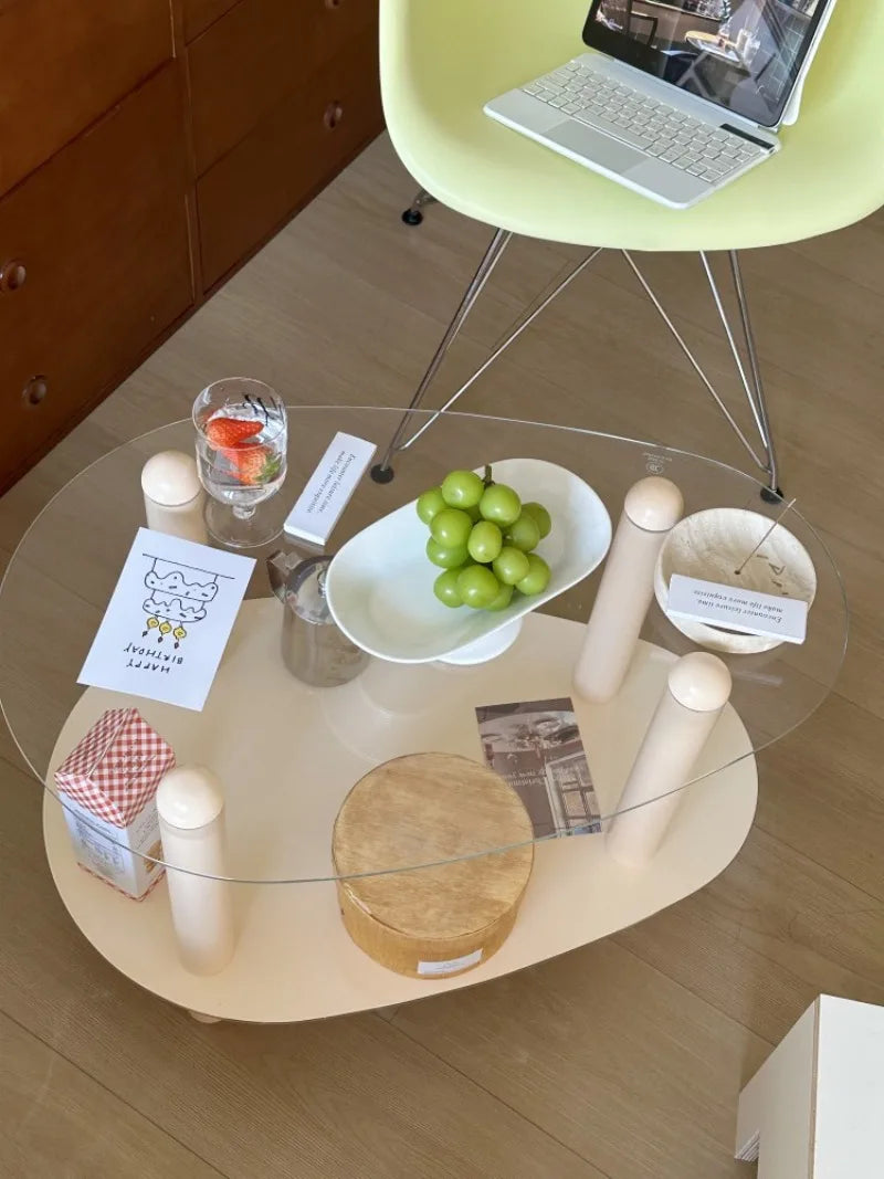 Household Living Room Simple Coffee Table Double Transparent Side Tables Modern Aesthetic Home Furniture Decoration Ornaments