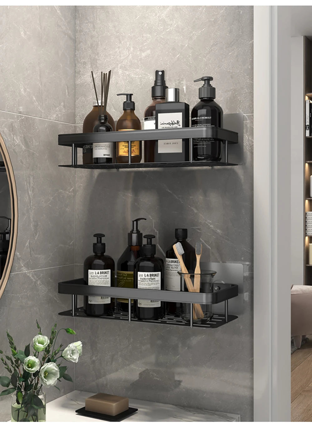Bathroom Shelf Bathroom Towel Rack Shelves Wall Shower  Shampoo Rack No Drill Shelf Bathroom Tripod Storage Rack