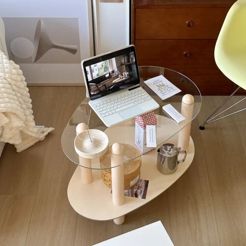 Household Living Room Simple Coffee Table Double Transparent Side Tables Modern Aesthetic Home Furniture Decoration Ornaments