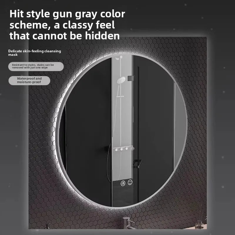 Bathroom Makeup Bathroom Mirror Non-punching Wall Hanging Diameter 50CM Smart LED Light Bathroom Mirror Anti-fog Touch Screen