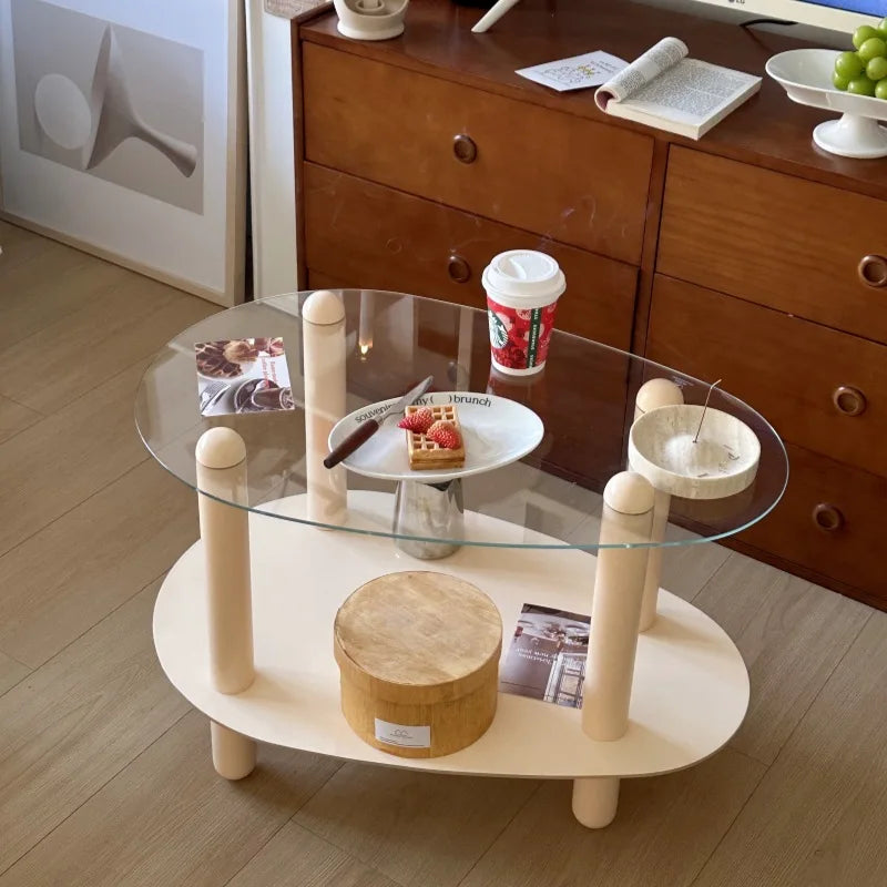 Household Living Room Simple Coffee Table Double Transparent Side Tables Modern Aesthetic Home Furniture Decoration Ornaments