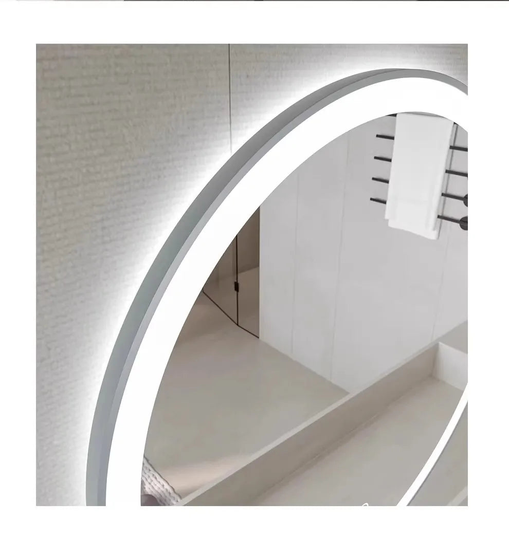 Bathroom Makeup Bathroom Mirror Non-punching Wall Hanging Diameter 50CM Smart LED Light Bathroom Mirror Anti-fog Touch Screen