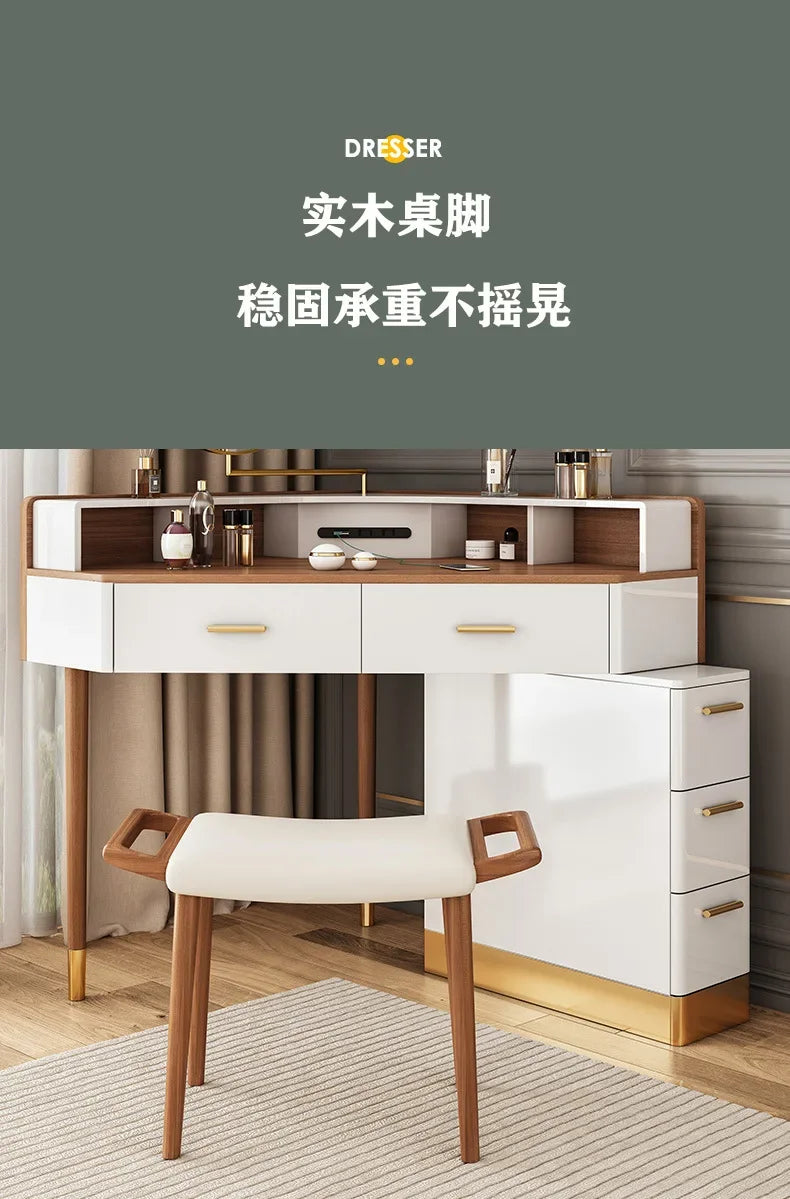 Women Makeup Dressing Table Vanity Desk Angle Bedroom Luxury Corner Hairstyle Dresser Table with Mirror Penteadeira Furniture