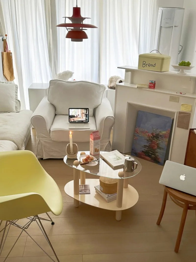 Household Living Room Simple Coffee Table Double Transparent Side Tables Modern Aesthetic Home Furniture Decoration Ornaments